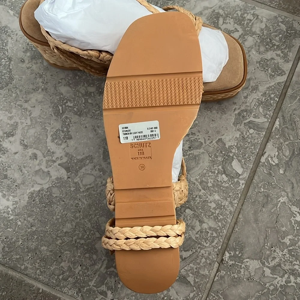 NEW Schutz Revolve* Geissa Platform Wedge Espadrille Sandals Nude, Size 11B $158